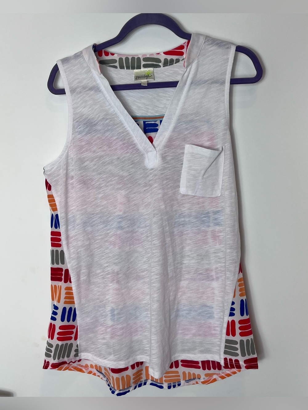 Anthropologie Porridge‎ Layered Split Neck Tank Top Pattern Colorful Back Pocket